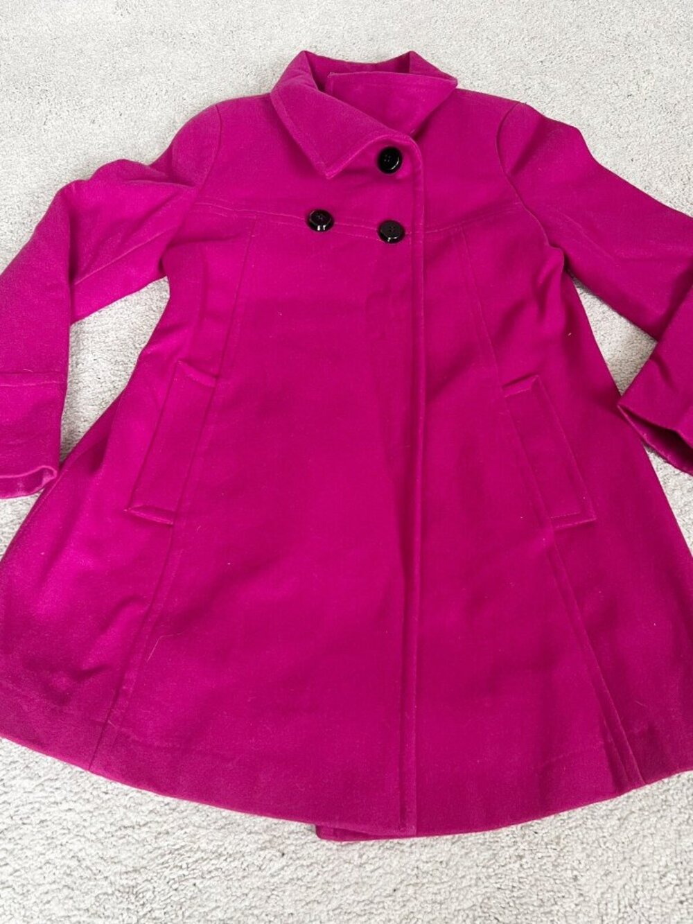 Fuchsia Sz Med Wool Blend Knee Length Coat Worthington Magenta Pink Barbie